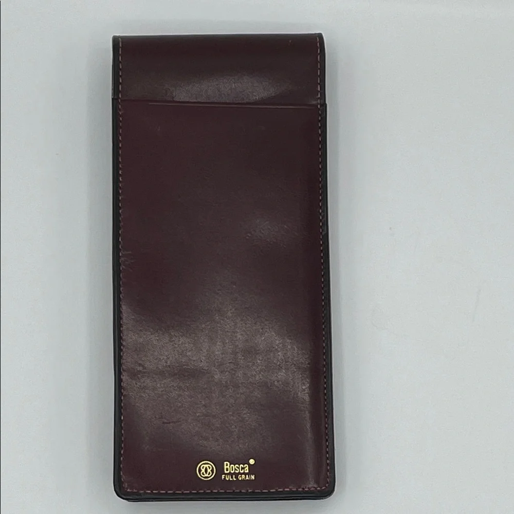 Bosca Brown Full Grain Leather Glasses Case with Gold Accent - Picture 3 of 5